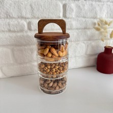 Yeni Nesil Evim 3 Katlı Kaseli Akasya Kapaklı Vakumlu Kurabiyelik/baharatlık/çerezlik/kahvaltılık/şekerlik