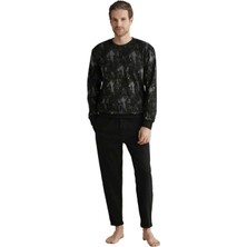 Dream Fashion Bisiklet Yaka Uzun Kollu Yumuşak Dokulu Erkek Pijama Takımı