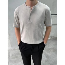 Difransel Jeans Erkek Slim Fit Düğmeli Yaka Fitilli Kısa Kollu T-Shirt