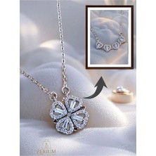 Zerium Gizli Kalplerin Sırrı – Mıknatıslı Açılır Çelik Yonca Kolye Sılver