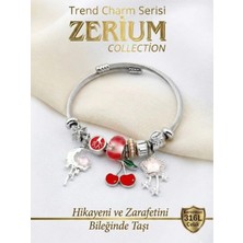 Zerium Modern Çelik Şık Kadın Charm Çelik Bileklik Kiraz ve Uyku Rüyası