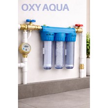Oxy Aqua 3'lü Daire Girişi Arıtma Silifoz Filtreli Kireç ve Klor Önleyici Bina Sayaç Girişi Su Arıtma Cihazı