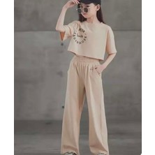 Punix Kids Özel Seri Second Day Baskılı Ispanyol Paça Yazlık Trend Kız Çocuk Crop Eşofman Takımı