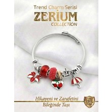 Zerium Modern Çelik Şık Kadın Charm Çelik Bileklik Şemsiye Kiraz Kalp