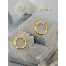 Zerium Modern & Şık Gold / Altın Renk Kaplamalı Kadın Halka Küpe 316L Çelik