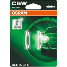 Osram Ultra Lıfe C5W Halojen, Iç Mekan Aydınlatması, 6418ULT-02B, 12 V Binek Arabası, Çift Blister (2 Adet)