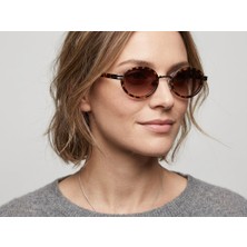 İdo Optik Leopar Desenli Oval Çerçeveli UV400 Korumalı Retro Güneş Gözlüğü