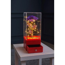 Luphira Sevgiliye Arkadaşa Ledli Mor Sonsuz Güllü Çekmeceli Takı Kutusu