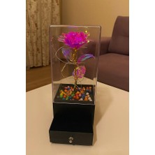 Luphira Sevgiliye Arkadaşa Ledli Pembe Sonsuz Güllü Çekmeceli Takı Kutusu