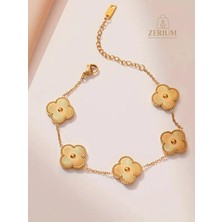 Zerium Beş Yoncalı   Şık Kadın Çelik Bileklik