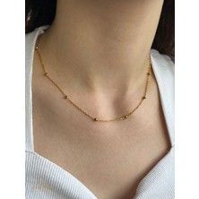 Zerium Minimal Gold Toplarla Bezeli Dorika Kadın Çelik Kolye 316L
