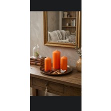 İzmir Candle 3'lü Turuncu Silindir Mum Seti 7*7*10*15 cm Uzun Yanma Süresi Damlama Yapmaz