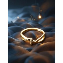 Zerium Golden Belt: Ince Kemer Detaylı Taşlı Çelik Yüzük 316L