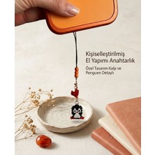 Özel Tasarım El Yapımı Kalpli Penguen Boncuk Anahtarlık & Telefon Süsü