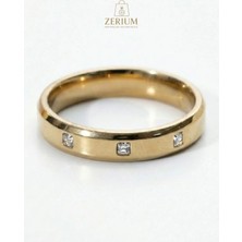 Zerium Minimalist Üç Taşlı Şık Kaliteli Kadın Çelik Yüzük 14 Numara