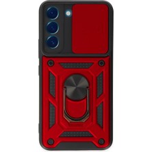 Lims Store Newface Samsung Galaxy S22 Kılıf Pars Lens Yüzüklü Silikon - Kırmızı