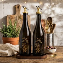 Snippy Poura - Ahşap Standlı 2'li Yağdanlık Zeytinyağı Sıvı Yağ Sirke Şişesi Yağdanlık Seti 750 ml