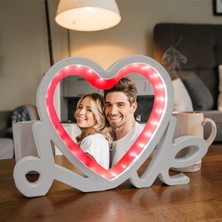 Hediye Vakti Kişiye Özel Fotoğraflı Love Yazılı Sihirli Ayna - LED Işıklı Kalp Makyaj Aynası ve Çerçeve
