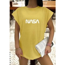 Punix Özel Seri  Nasa Baskılı %100 Pamuk Yeni Trend Kadın Modern Battal Kolsuz T-Shirt