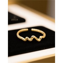 Zerium Minimal Gold Renk Zikzak Tasarımlı Ayarlanabilir Kadın Yüzük