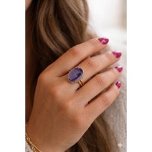 Lia Charm Altın Kaplama El Yapımı Koyu Mavi Akit Taşı Ayarlanabiliryüzük