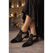 Defne Shoes Silva Kadın Lazer Kesim Bilekten Tokalı Topuklu Süet Ayakkabı Günlük Şık Stil Delikli