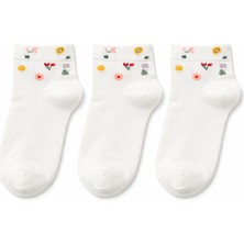 QUALITY WALKING 3'lü Kadın Dikişsiz Çiçek Desenli Bambu Çorap Ipeksi His Günlük Şık Çorap