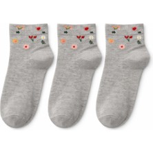 QUALITY WALKING 3'lü Kadın Dikişsiz Çiçek Desenli Bambu Çorap Ipeksi His Günlük Şık Çorap