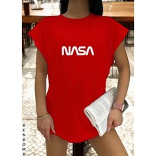 Punix Özel Seri  Nasa Baskılı %100 Pamuk Yeni Trend Kadın Modern Battal Kolsuz T-Shirt