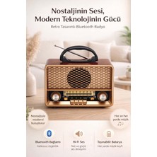 FaroxTech Nostaljik Tasarım Bluetooth Hoparlör & Radyo - Hi-Fi Ses Kalitesi - Şarjlı Taşınabilir Müzik Kutusu