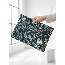 Joli Yeşil Çiçek Desenli Laptop Çantası & Evrak Çantası Macbook Air ve Macbook Pro ile Uyumlu