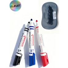Glanart Kolay Silinebilir 3 Renk Tahta Kalemi Seti Board Marker Seti + Keçe Tabanlı Tahta Silgisi