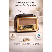 FaroxTech Ahşap Görünümlü Bluetooth Radyo - Şarjlı Fm/am/sw Radyo, USB & Tf Kart Destekli