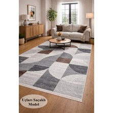 NarStore Home Kaymaz Taban Saçaklı Gri Kahve Modern Yıkanabilir Salon Mutfak Koridor Yolluk Halı