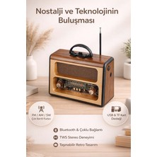 FaroxTech Retro Tasarım Bluetooth Hoparlör ve Çok Bantlı Radyo - Telefon Standı Özellikli