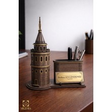 Mezora Kişiye Özel Ahşap Galata Kulesi Temalı Kalemlikli Masa Isimliği
