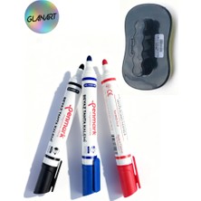 Glanart Kolay Silinebilir 3 Renk Tahta Kalemi Seti Board Marker Seti + Keçe Tabanlı Tahta Silgisi