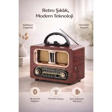 FaroxTech Nostaljik Tasarım Retro Bluetooth Hoparlör - Şarj Edilebilir Fm/am/sw Radyo - Ahşap Görünümlü