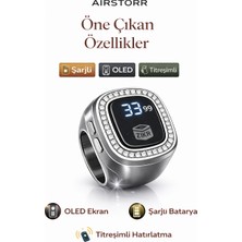 Airstorr Zikrmatik Dijital Tesbih Zikir Yüzük OLED Ekranlı Şarjlı Titreşimli Zikir Sayacı Saat & Tarih Özellikli Ekran