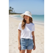 Trend Nexus Fiyonklu Katlanabilir Geniş  Hasır Beyaz Vizör Şapka