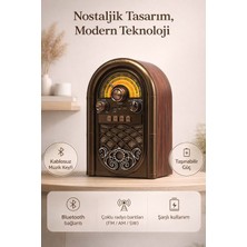 FaroxTech Vintage Ahşap Tasarım Radyo: Bluetooth, Şarjlı Fm/am/sw Radyo ve Kablosuz Müzik Çalar Hoparlör
