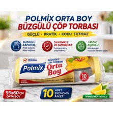 Ege Toptan Polmix Orta Boy Büzgülü Çöp Torbası 55X60 cm 10 Adet Limon Kokulu Dayanıklı Sızdırmaz