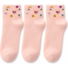 QUALITY WALKING 3'lü Kadın Dikişsiz Çiçek Desenli Bambu Çorap Ipeksi His Günlük Şık Çorap