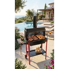 Efsoon Organics Tekerlekli Taşınabilir Emaye Mangal - Portatif Bacalı Lüks Mangal