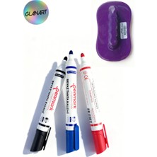 Glanart Kolay Silinebilir 3 Renk Tahta Kalemi Seti Board Marker Seti + Keçe Tabanlı Tahta Silgisi