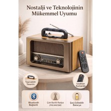 FaroxTech Nostaljik Tasarım Bluetooth Hoparlörlü Şarjlı Radyo - Uzaktan Kumandalı Fm/am/sw Radyo