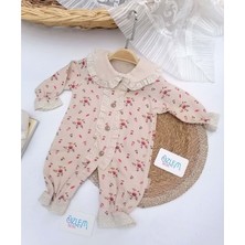 Bebezade Güpür Bebe Yaka Çiçek Baskılı Tulum Sütlü Kahve