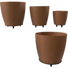 Lims Store 4’lü 3D Şık Kahverengi Vazo Seti Modern Ayaklı Saksı