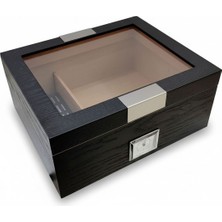 Cigarloong Camlı Puro Kutusu Humidor Metal Siyah 40's