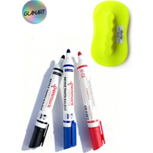 Glanart Kolay Silinebilir 3 Renk Tahta Kalemi Seti Board Marker Seti + Keçe Tabanlı Tahta Silgisi